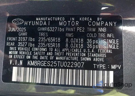 2026 Hyundai Palisade Sel из США, поврежденный, VIN KM8RGES25TU022907